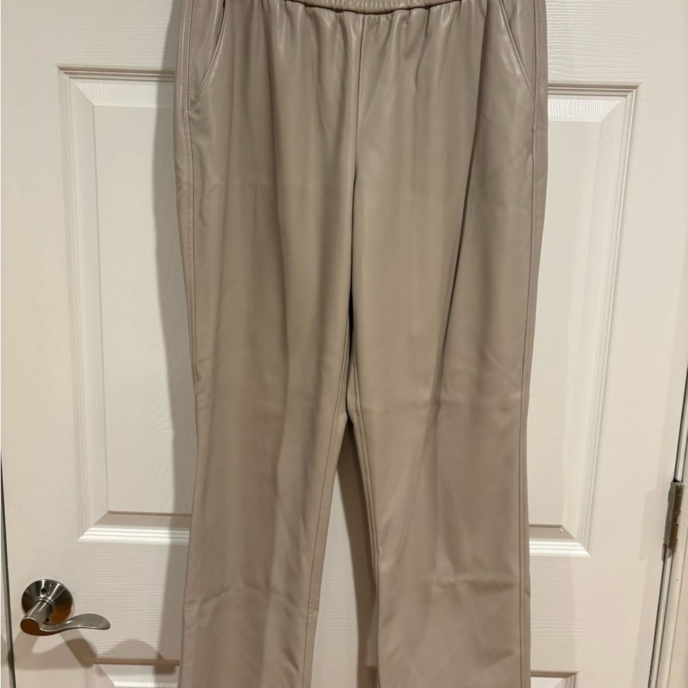 Jolie Cream Faux Leather Wide Leg Pants